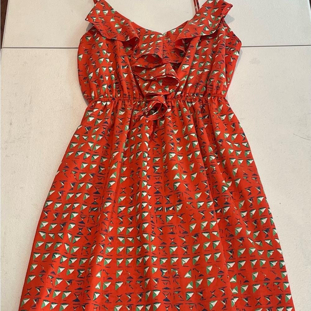 Bella D. Women’s Dress with Red and Green Geometric Design, Size Medium